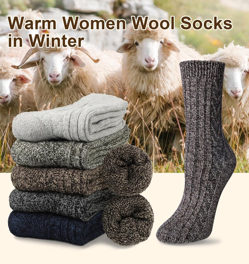 YSense Wool Socks for Women, Winter Boot Socks Stocking Stuffers Gifts for Women Warm Crew Hiking - Image 2